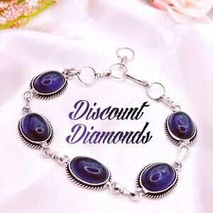 Oval Shaped Purple Amethyst on 925 Stainless Steel - Women's Jewelry